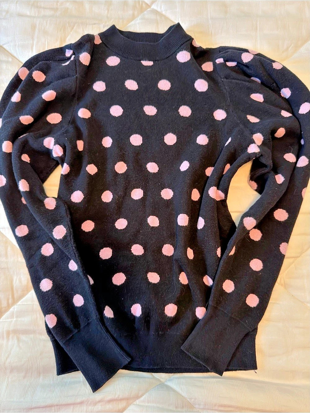 Who What Wear Polka Dot Cotton Blend Sweater in Size Small Puffed Shoulders